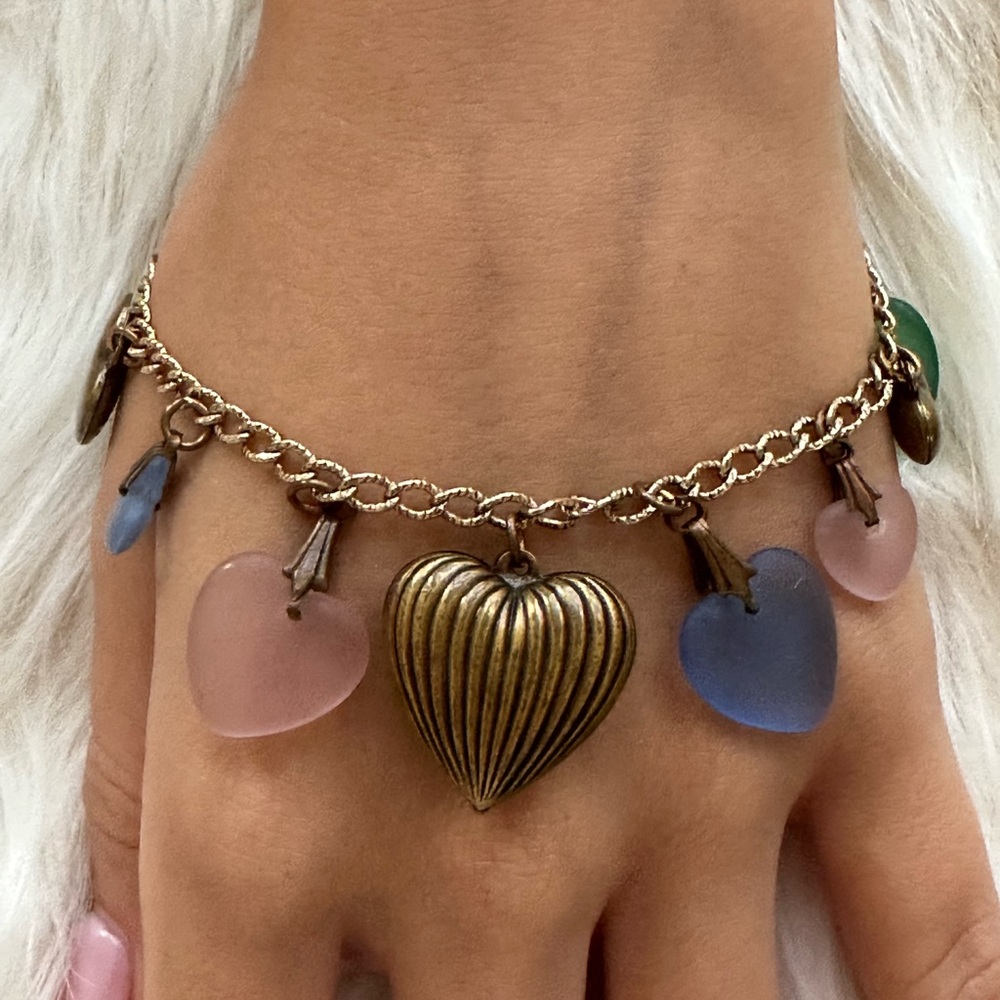 Glass Works studio Heart Charm Bracelet with Pink and Blue Heart Drops